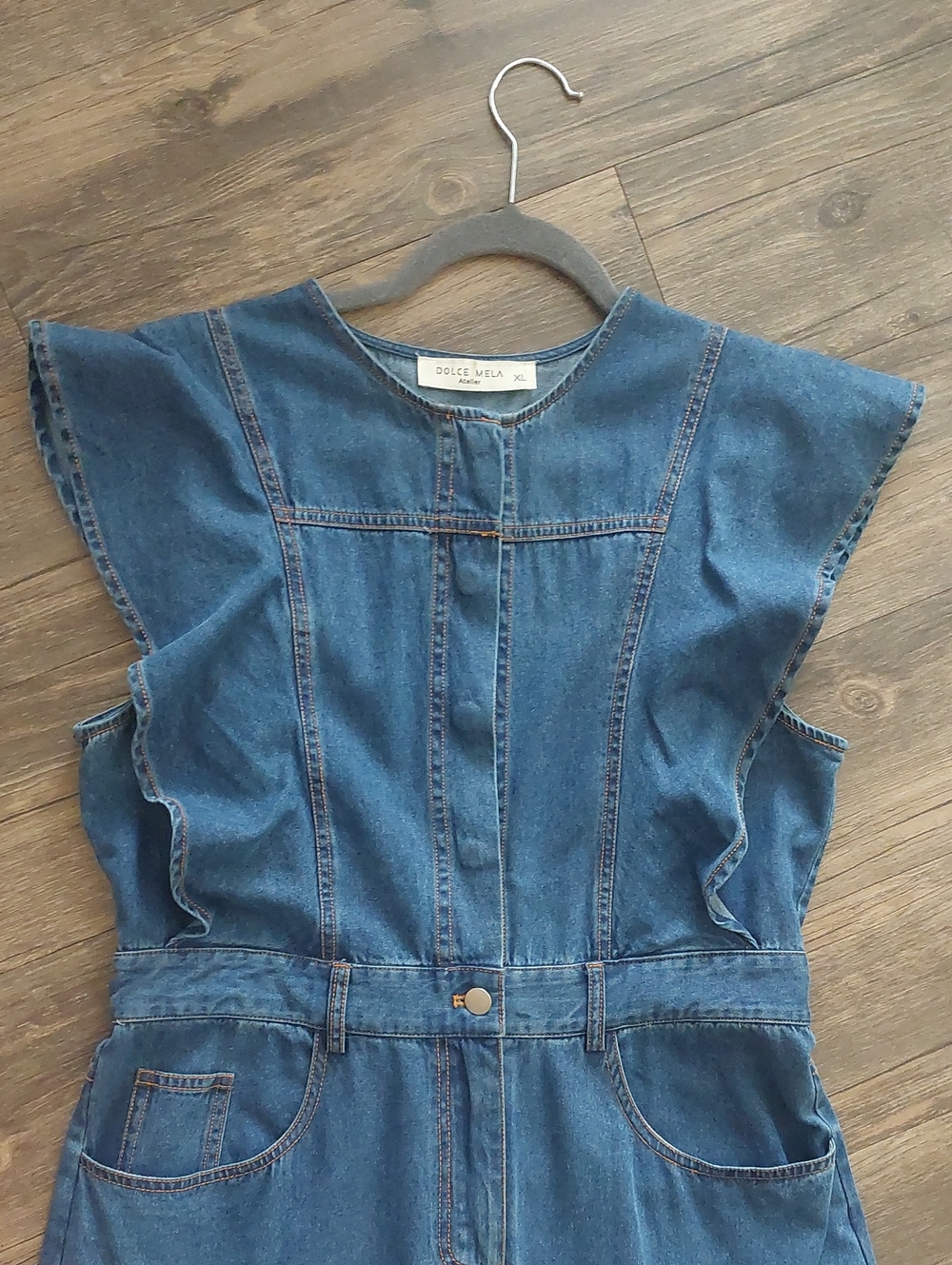 Denim A-Line Midi Dress in Blue - Picture 11 of 12